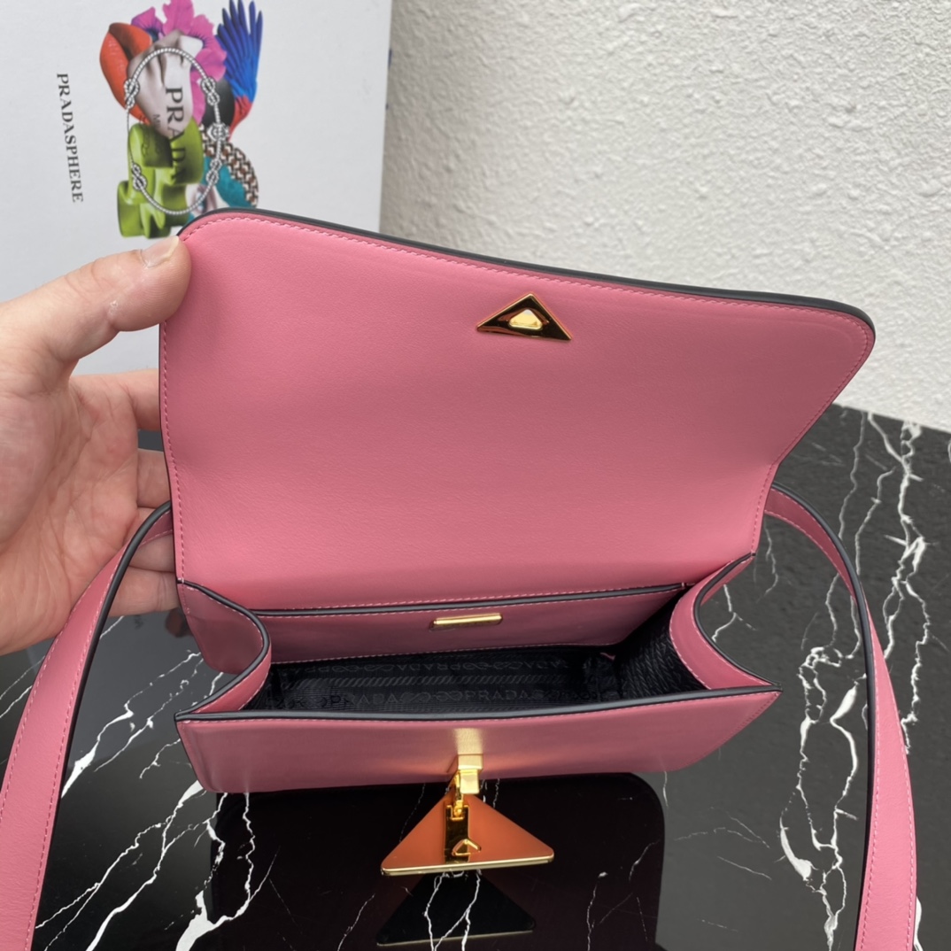 Prada Embleme Leather Shoulder Bag Handbag Pink 1BD320